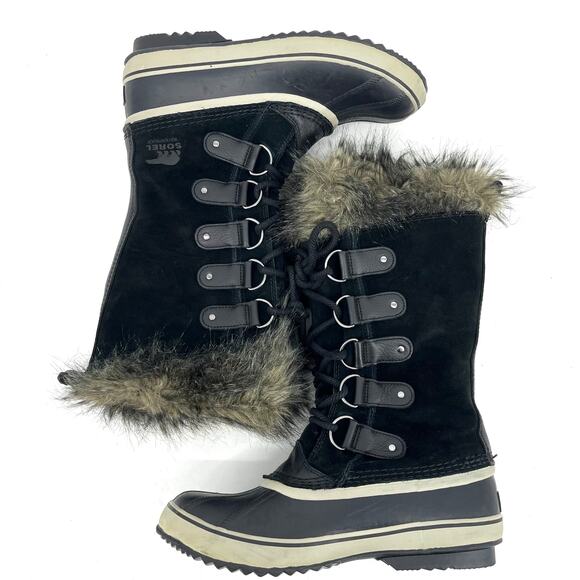 Sorel Women's 11 Black Joan Arctic Suede Waterproof Fur Trim Winter Snow Boots - Picture 7 of 9